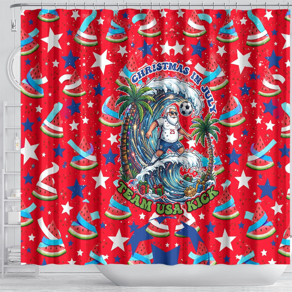 Christmas In July USA Soccer Shower Curtain Surfing Santa Flamingo Summer Watermelon