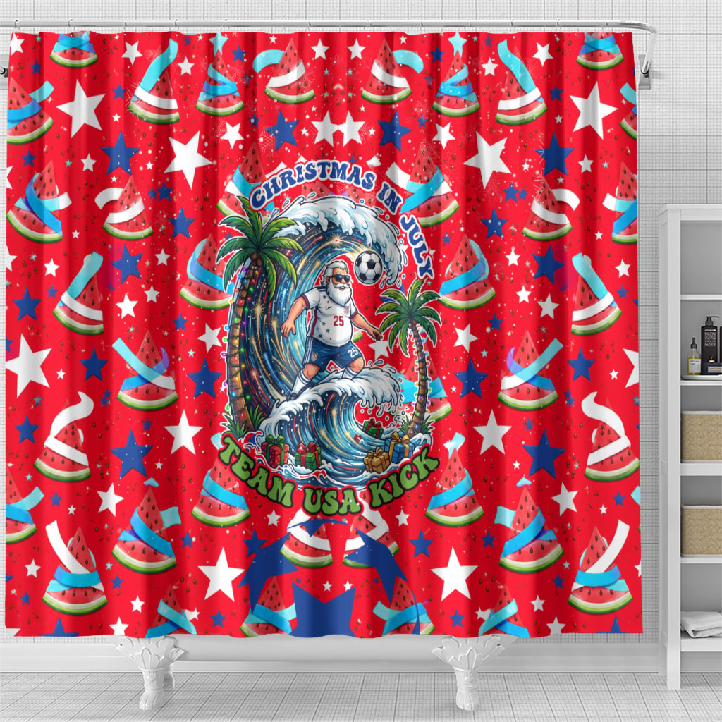 Christmas In July USA Soccer Shower Curtain Surfing Santa Flamingo Summer Watermelon