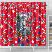Christmas In July USA Soccer Shower Curtain Surfing Santa Flamingo Summer Watermelon