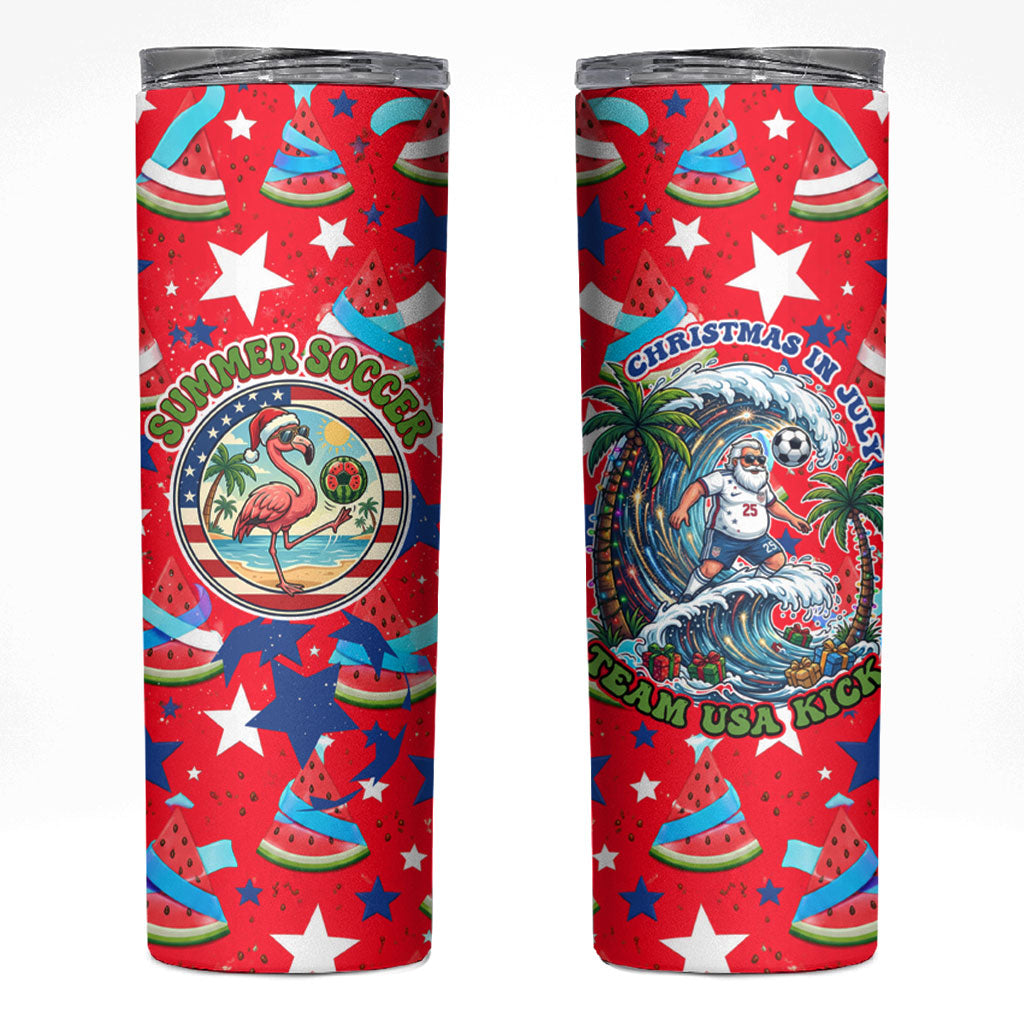 Christmas In July USA Soccer Skinny Tumbler Surfing Santa Flamingo Summer Watermelon