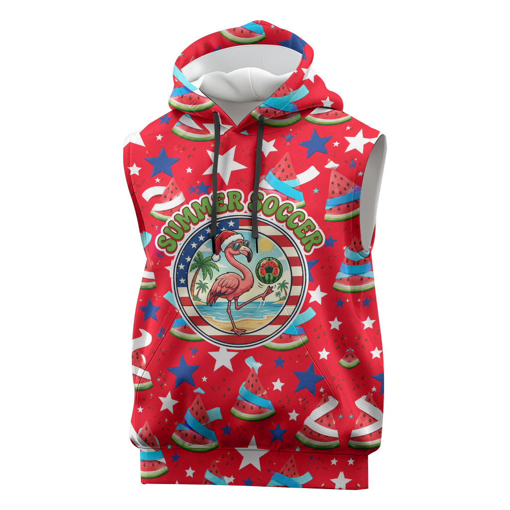 Christmas In July USA Soccer Sleeveless Hoodie Surfing Santa Flamingo Summer Watermelon