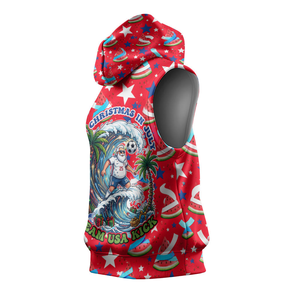 Christmas In July USA Soccer Sleeveless Hoodie Surfing Santa Flamingo Summer Watermelon