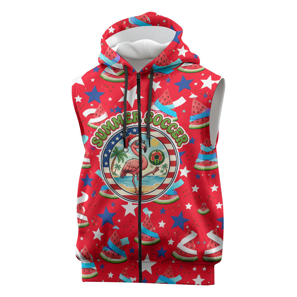 Christmas In July USA Soccer Sleeveless Zip Hoodie Surfing Santa Flamingo Summer Watermelon