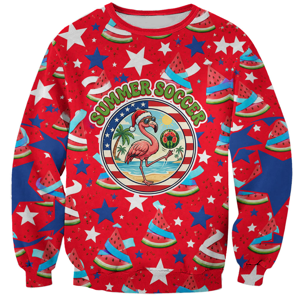 Christmas In July USA Soccer Sweatshirt Surfing Santa Flamingo Summer Watermelon
