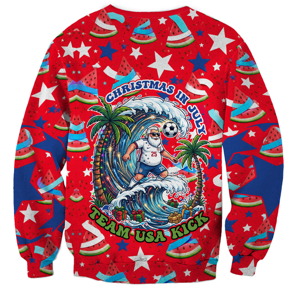 Christmas In July USA Soccer Sweatshirt Surfing Santa Flamingo Summer Watermelon