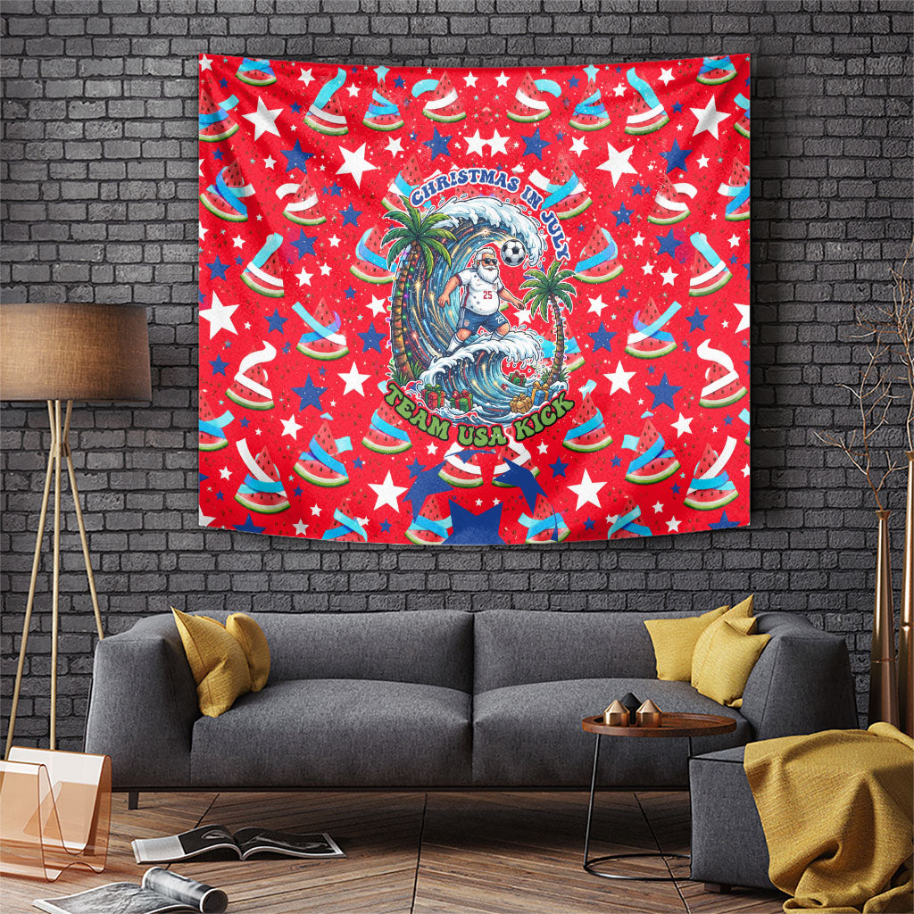 Christmas In July USA Soccer Tapestry Surfing Santa Flamingo Summer Watermelon