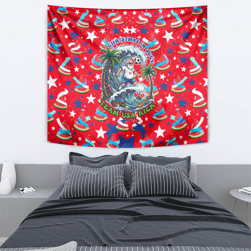 Christmas In July USA Soccer Tapestry Surfing Santa Flamingo Summer Watermelon