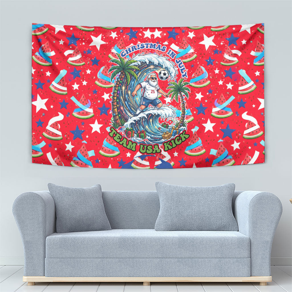 Christmas In July USA Soccer Tapestry Surfing Santa Flamingo Summer Watermelon