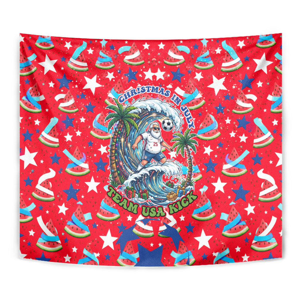Christmas In July USA Soccer Tapestry Surfing Santa Flamingo Summer Watermelon