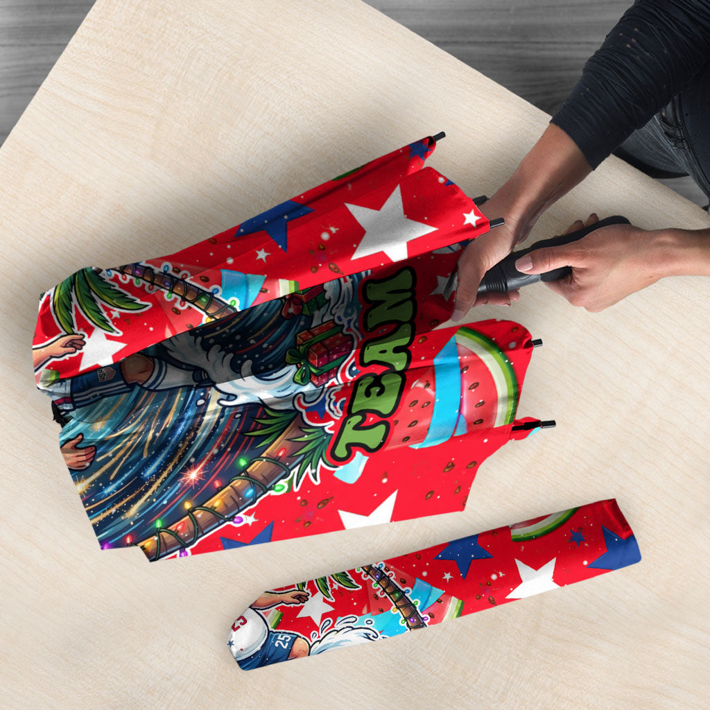 Christmas In July USA Soccer Umbrella Surfing Santa Flamingo Summer Watermelon