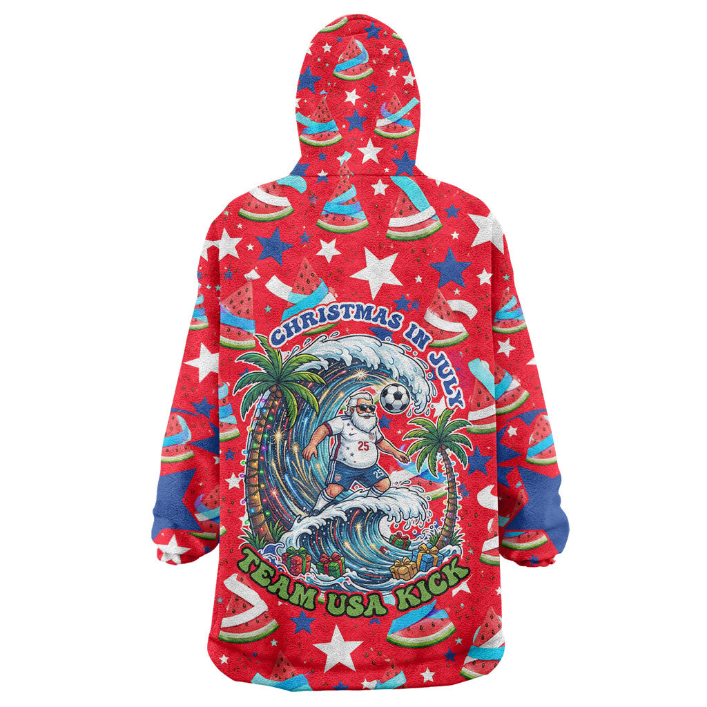 Christmas In July USA Soccer Wearable Blanket Hoodie Surfing Santa Flamingo Summer Watermelon