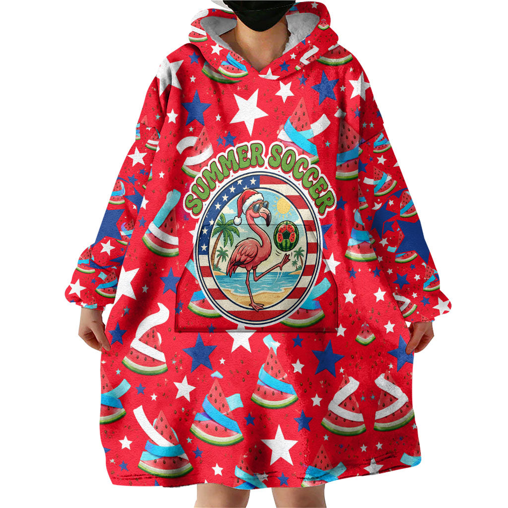 Christmas In July USA Soccer Wearable Blanket Hoodie Surfing Santa Flamingo Summer Watermelon