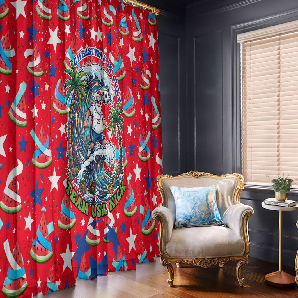 Christmas In July USA Soccer Window Curtain Surfing Santa Flamingo Summer Watermelon