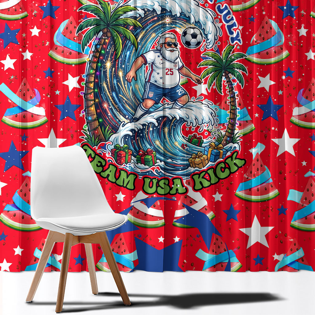 Christmas In July USA Soccer Window Curtain Surfing Santa Flamingo Summer Watermelon
