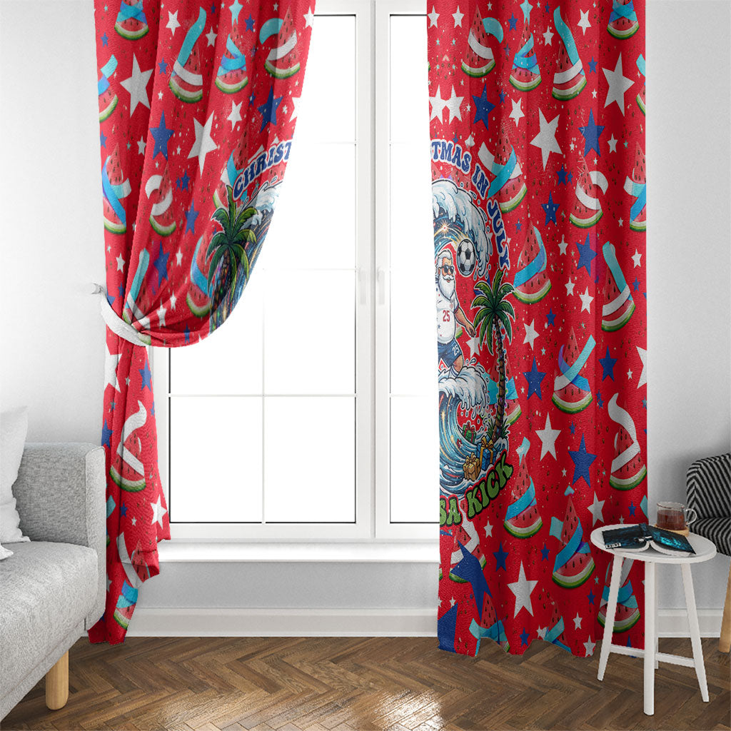 Christmas In July USA Soccer Window Curtain Surfing Santa Flamingo Summer Watermelon