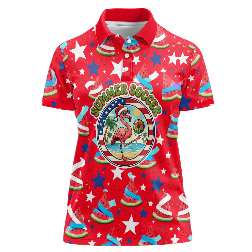 Christmas In July USA Soccer Women Polo Shirt Surfing Santa Flamingo Summer Watermelon