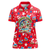Christmas In July USA Soccer Women Polo Shirt Surfing Santa Flamingo Summer Watermelon