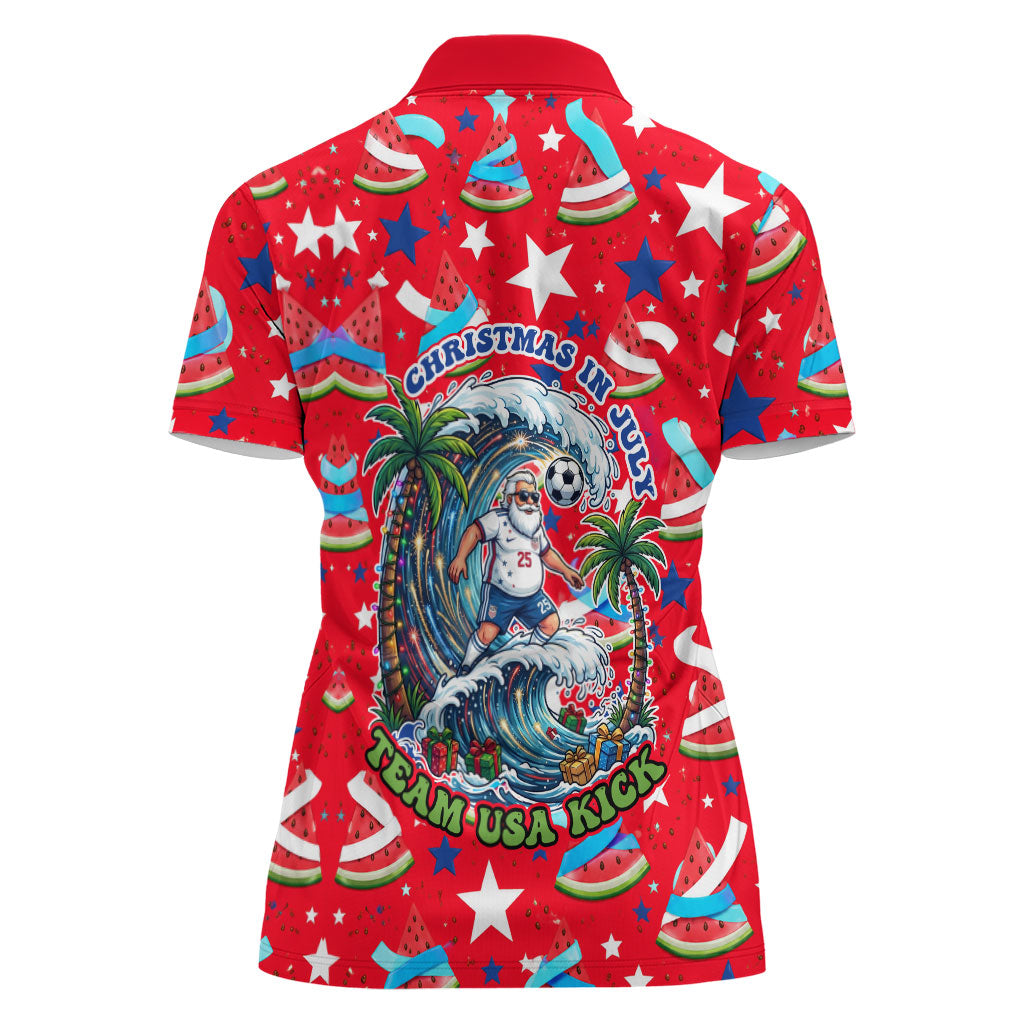 Christmas In July USA Soccer Women Polo Shirt Surfing Santa Flamingo Summer Watermelon