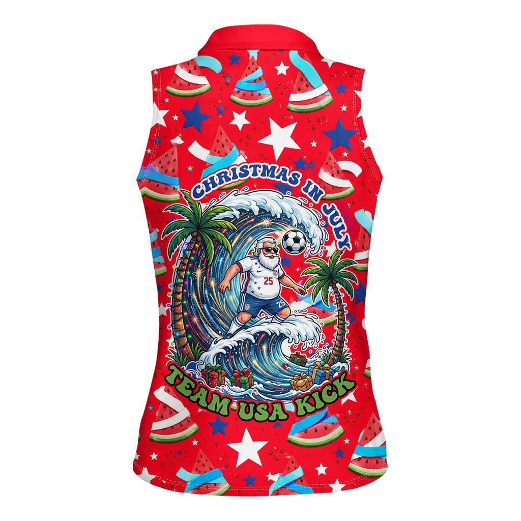 Christmas In July USA Soccer Women Sleeveless Polo Shirt Surfing Santa Flamingo Summer Watermelon
