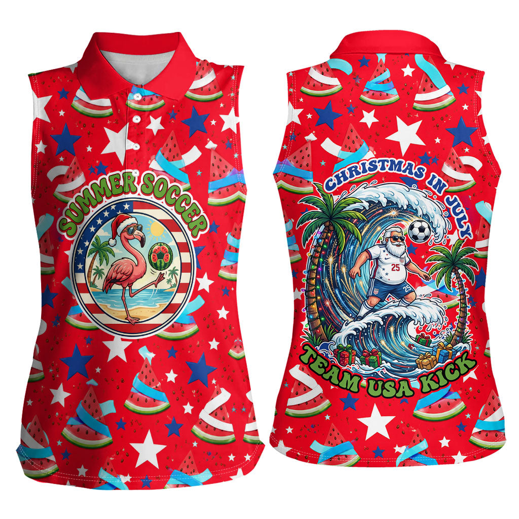 Christmas In July USA Soccer Women Sleeveless Polo Shirt Surfing Santa Flamingo Summer Watermelon