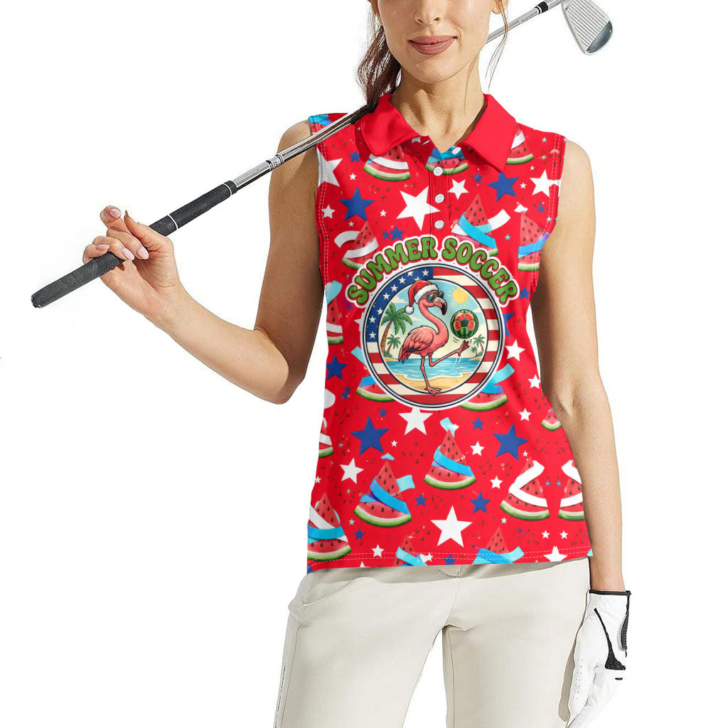 Christmas In July USA Soccer Women Sleeveless Polo Shirt Surfing Santa Flamingo Summer Watermelon