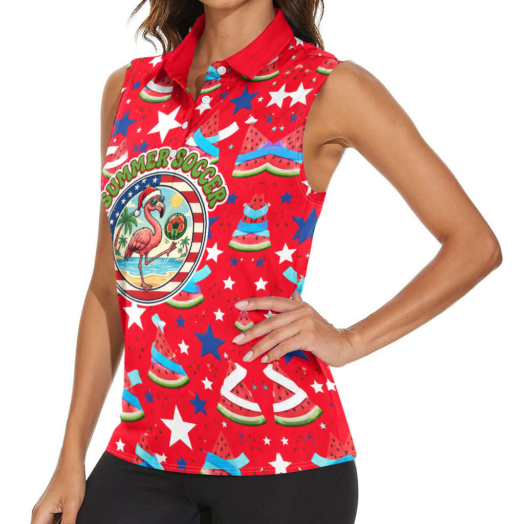 Christmas In July USA Soccer Women Sleeveless Polo Shirt Surfing Santa Flamingo Summer Watermelon