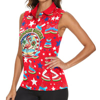 Christmas In July USA Soccer Women Sleeveless Polo Shirt Surfing Santa Flamingo Summer Watermelon