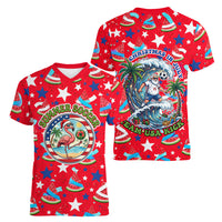 Christmas In July USA Soccer Women V-Neck T-Shirt Surfing Santa Flamingo Summer Watermelon