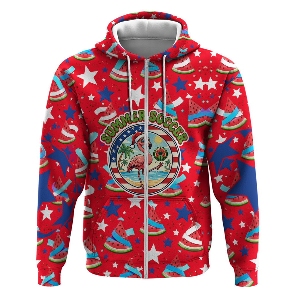 Christmas In July USA Soccer Zip Hoodie Surfing Santa Flamingo Summer Watermelon