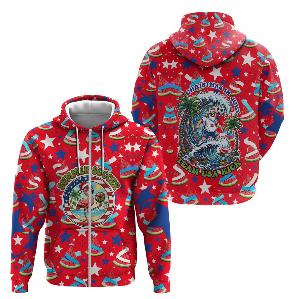 Christmas In July USA Soccer Zip Hoodie Surfing Santa Flamingo Summer Watermelon