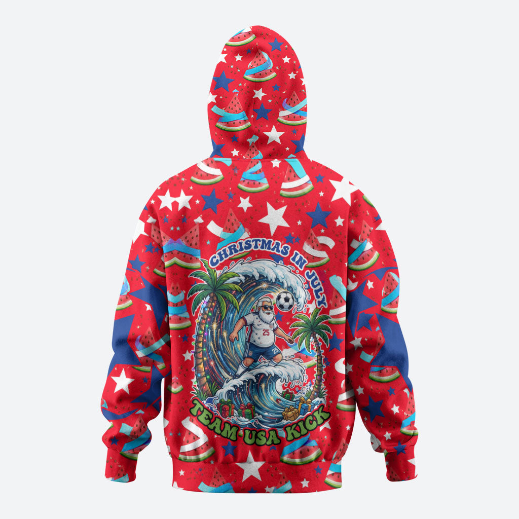 Christmas In July USA Soccer Zip Hoodie Surfing Santa Flamingo Summer Watermelon