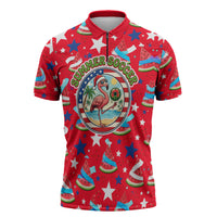 Christmas In July USA Soccer Zipper Polo Shirt Surfing Santa Flamingo Summer Watermelon