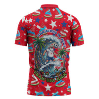 Christmas In July USA Soccer Zipper Polo Shirt Surfing Santa Flamingo Summer Watermelon