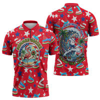 Christmas In July USA Soccer Zipper Polo Shirt Surfing Santa Flamingo Summer Watermelon