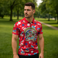 Christmas In July USA Soccer Zipper Polo Shirt Surfing Santa Flamingo Summer Watermelon