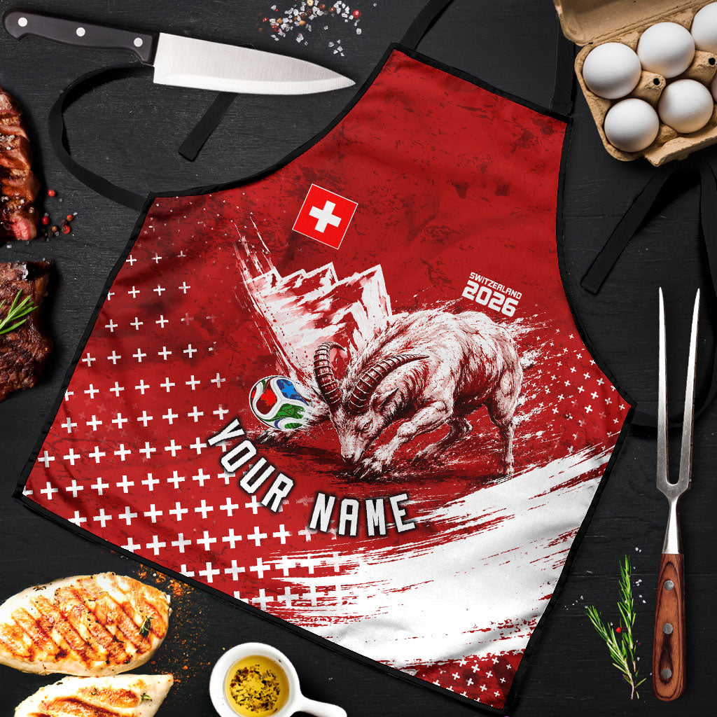 Personalized Switzerland Ibex Soccer 2026 Apron Grunge Swiss Football Cross Mountain