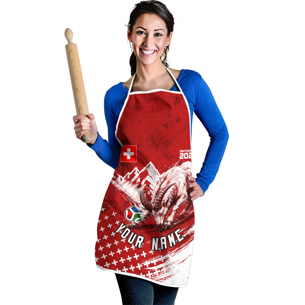Personalized Switzerland Ibex Soccer 2026 Apron Grunge Swiss Football Cross Mountain