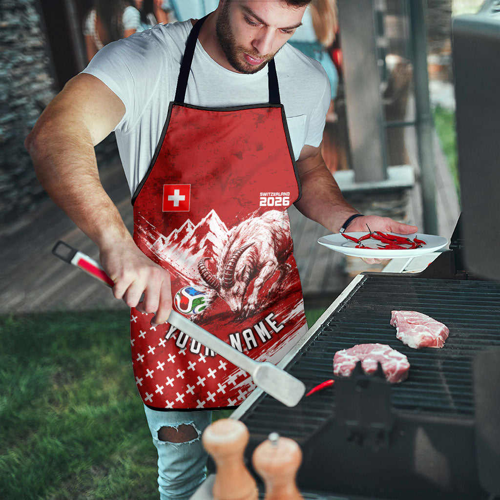 Personalized Switzerland Ibex Soccer 2026 Apron Grunge Swiss Football Cross Mountain