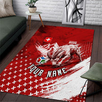 Personalized Switzerland Ibex Soccer 2026 Area Rug Grunge Swiss Football Cross Mountain