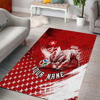 Personalized Switzerland Ibex Soccer 2026 Area Rug Grunge Swiss Football Cross Mountain