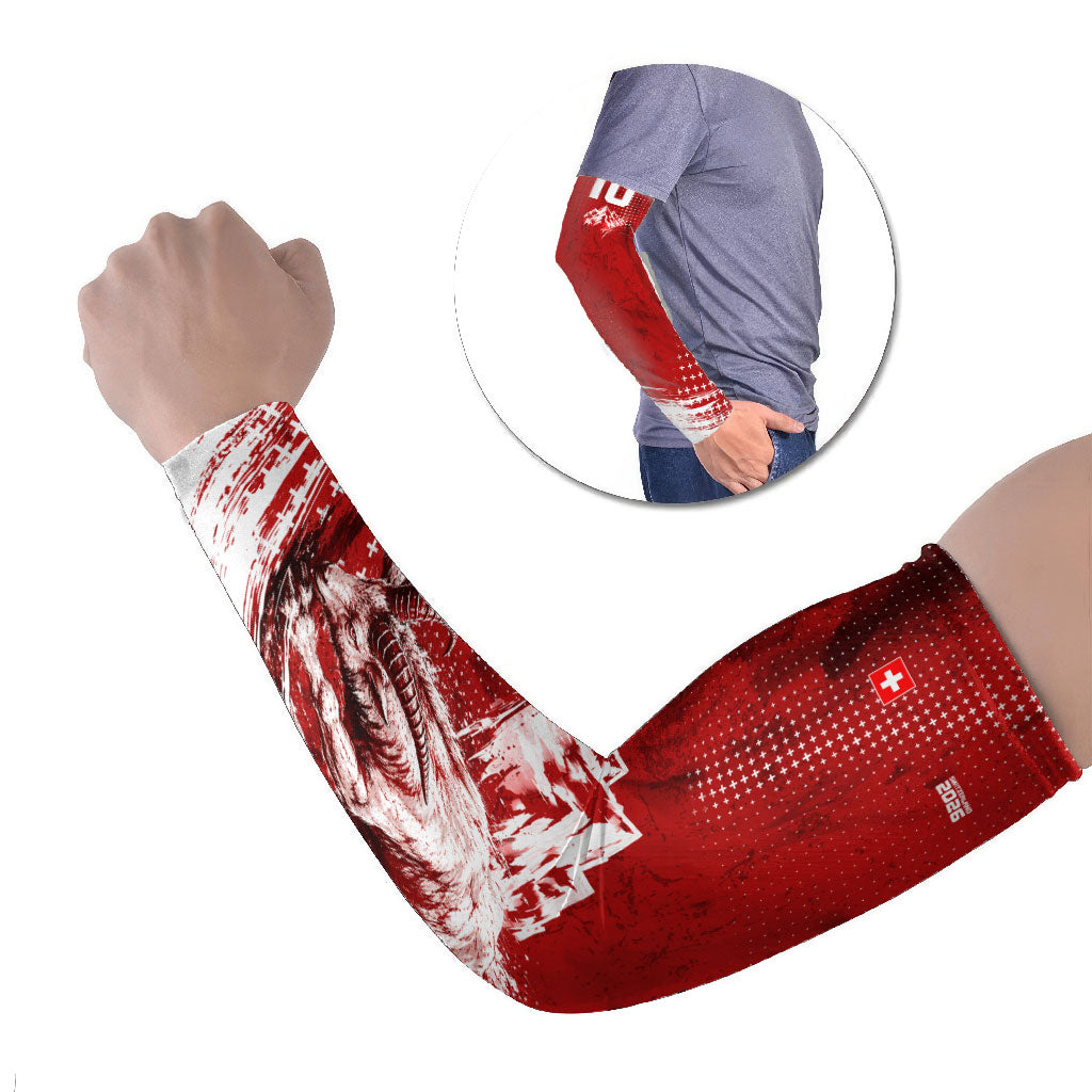Personalized Switzerland Ibex Soccer 2026 Arm Sleeves Grunge Swiss Football Cross Mountain