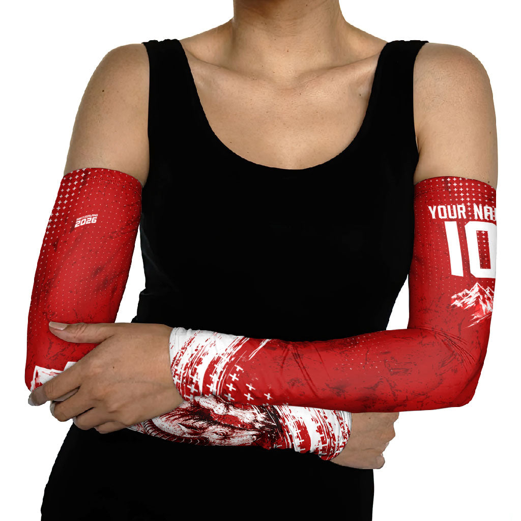 Personalized Switzerland Ibex Soccer 2026 Arm Sleeves Grunge Swiss Football Cross Mountain