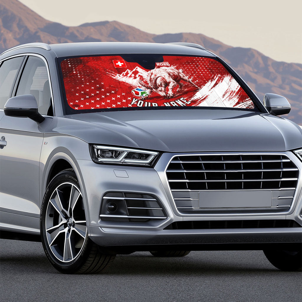 Personalized Switzerland Ibex Soccer 2026 Auto Sun Shade Grunge Swiss Football Cross Mountain