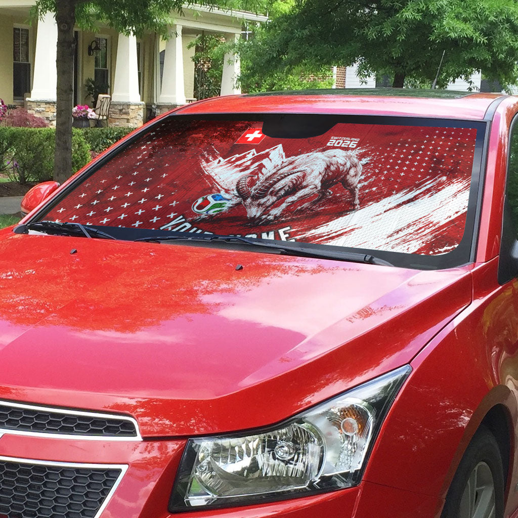 Personalized Switzerland Ibex Soccer 2026 Auto Sun Shade Grunge Swiss Football Cross Mountain