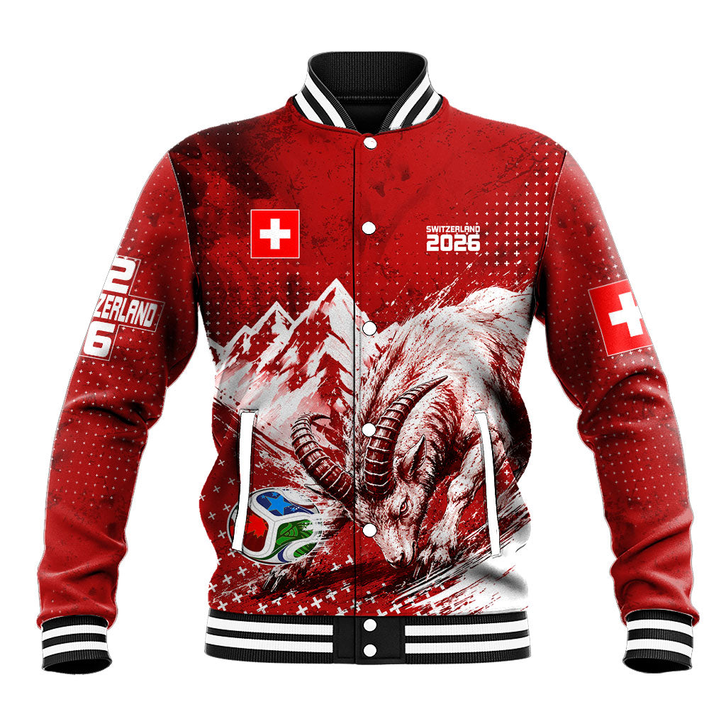 Personalized Switzerland Ibex Soccer 2026 Baseball Jacket Grunge Swiss Football Cross Mountain
