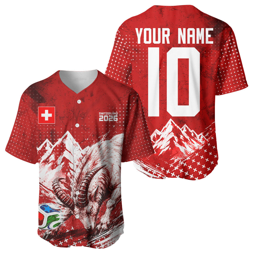 Personalized Switzerland Ibex Soccer 2026 Baseball Jersey Grunge Swiss Football Cross Mountain