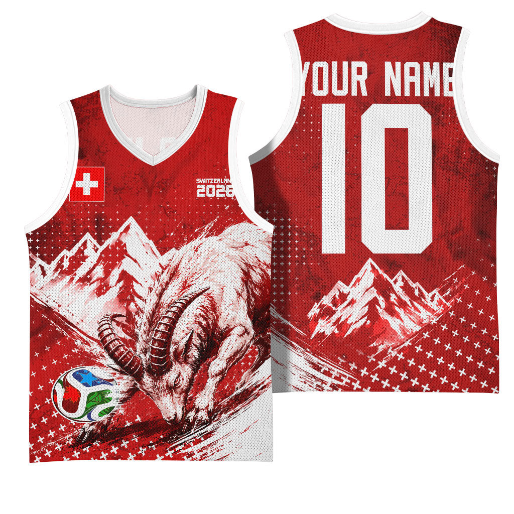 Personalized Switzerland Ibex Soccer 2026 Basketball Jersey Grunge Swiss Football Cross Mountain