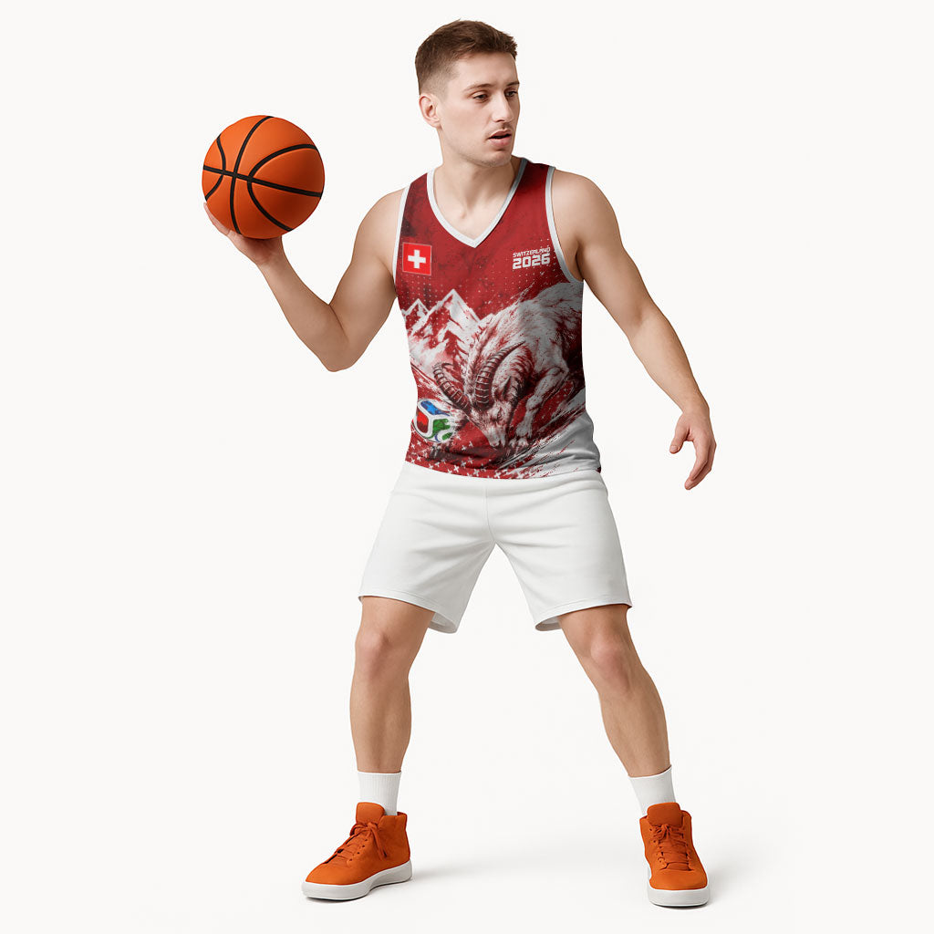 Personalized Switzerland Ibex Soccer 2026 Basketball Jersey Grunge Swiss Football Cross Mountain