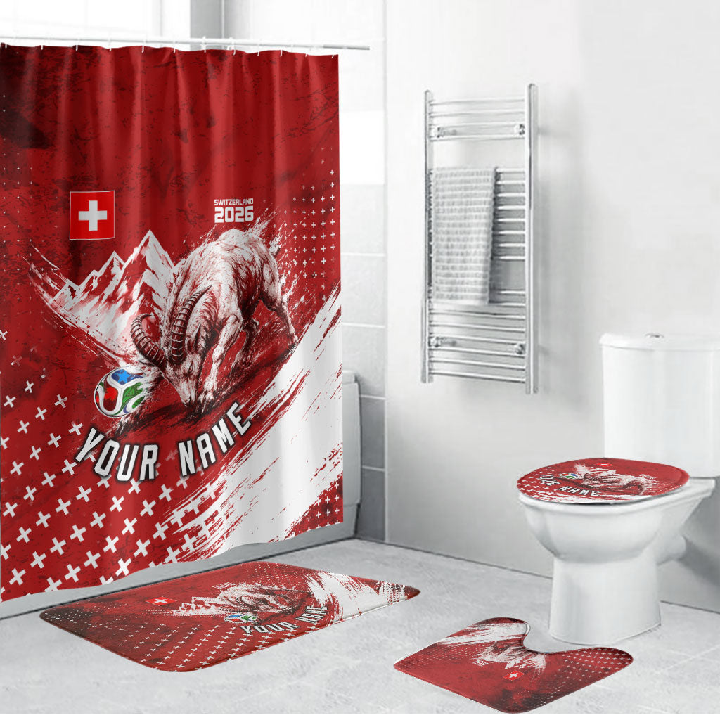 Personalized Switzerland Ibex Soccer 2026 Bathroom Set Grunge Swiss Football Cross Mountain