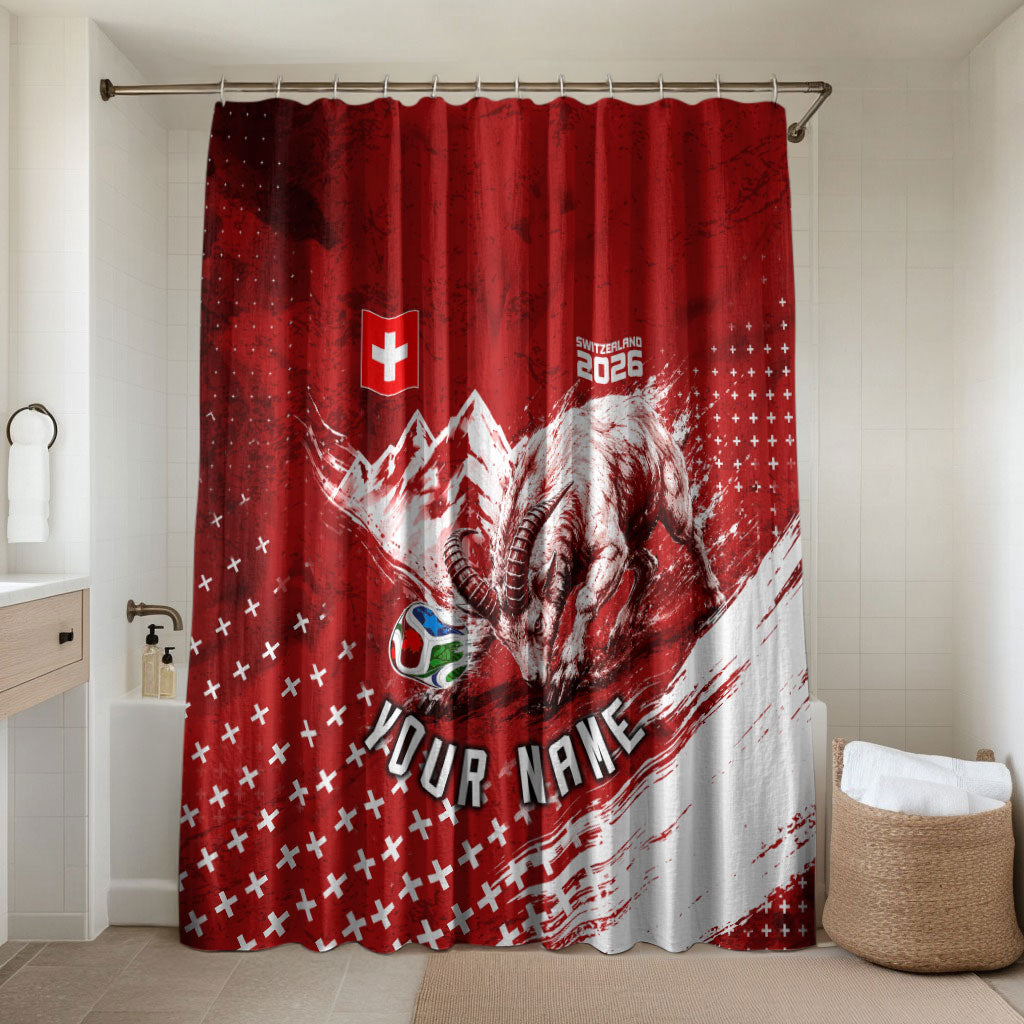 Personalized Switzerland Ibex Soccer 2026 Bathroom Set Grunge Swiss Football Cross Mountain